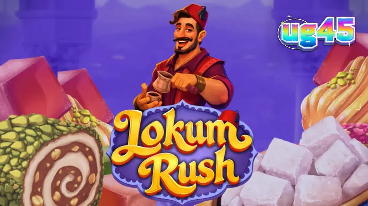 Tampilan visual slot Lokum Rush dengan tema toko manisan Turki yang penuh warna.
